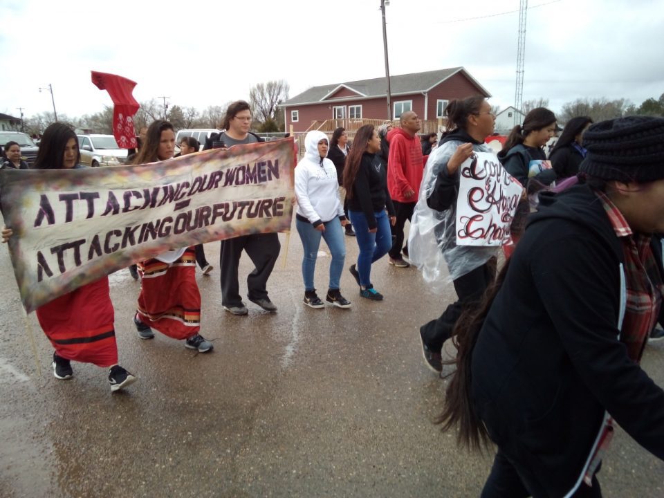 Cheyenne River youth marching for recognition of all missing and murdered indigenous women.