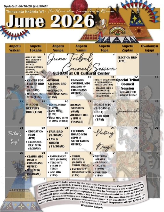 June 2026- Tribal Council Calendar