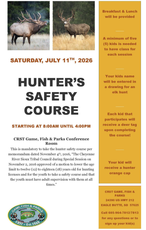 Hunter’s Safety Course – CRST Game, Fish, and Parks